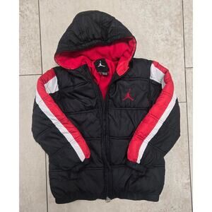 Air Jordan Puffer Jacket Youth Small 8-10 years Black Nylon Fleece Lined Hood